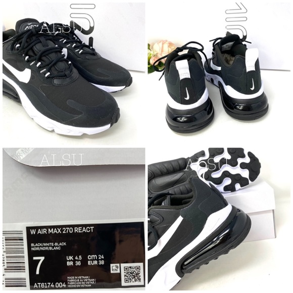 Nike Air Max 270 React Black White W AUTHENTIC - Picture 7 of 8
